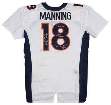 Historic 2013 Peyton Manning Game Used and Signed Denver Broncos Road Jersey From December 1, 2013 Game at Kansas City Chiefs - Five Touchdowns - Record Breaking TD Season (Fanatics LOA)-Photo Matched